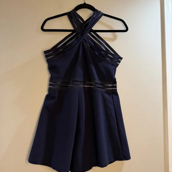 SHEIN Navy Strappy Halter Romper Fit & Flare Skater L - Picture 2 of 5